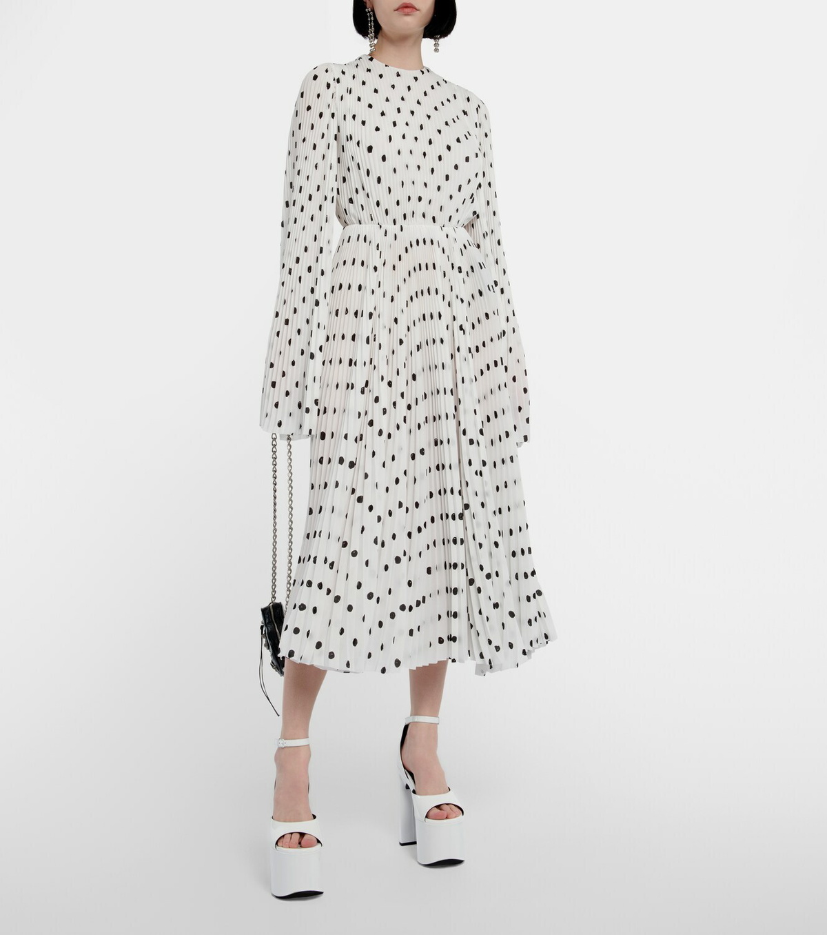 Balenciaga - Polka-dot pleated crêpe midi dress