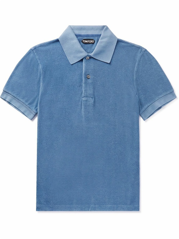 Photo: TOM FORD - Slim-Fit Cotton-Blend Terry Polo Shirt - Blue