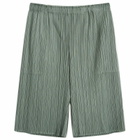 Pleats Please Issey Miyake Women's Pleated Shorts in Moss Green