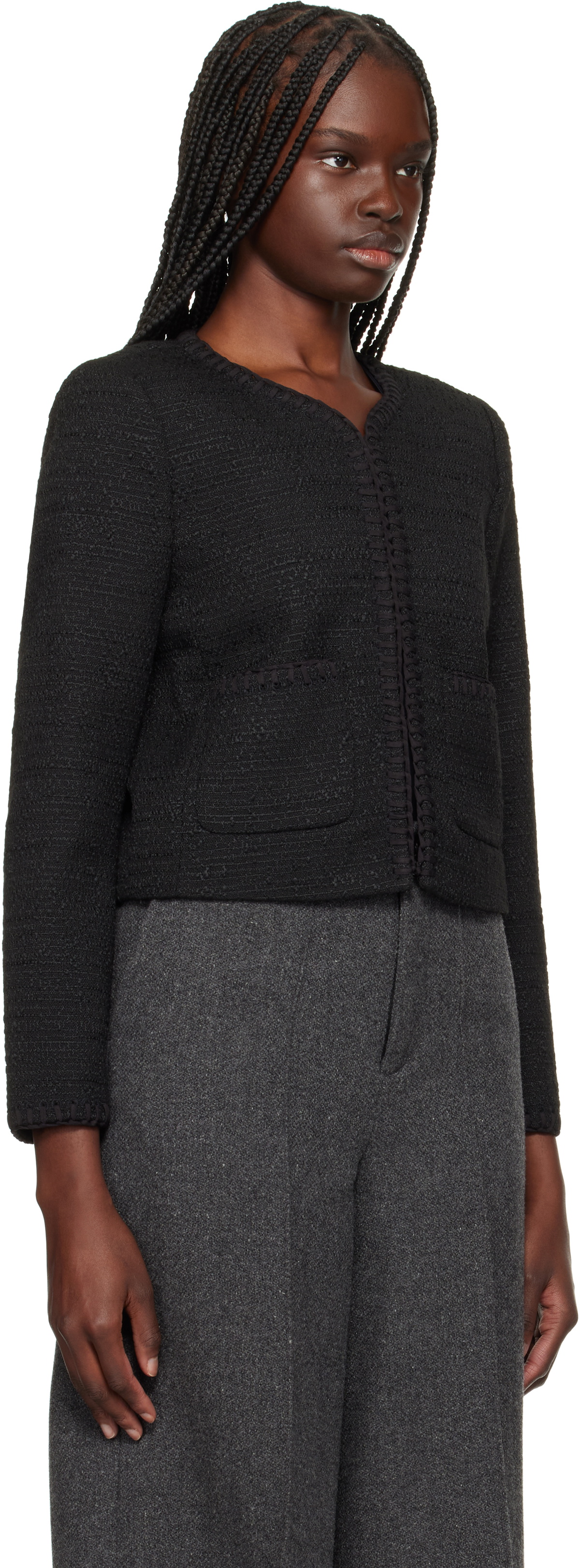rag & bone Black Cheyenne Whipstitch-Trimmed Tweed Lady Jacket