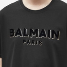 Balmain Men's Flock & Foil Paris Logo T-Shirt in Black/Gold