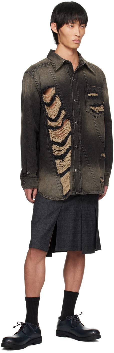 lesugiatelier Black Distressed Denim Shirt