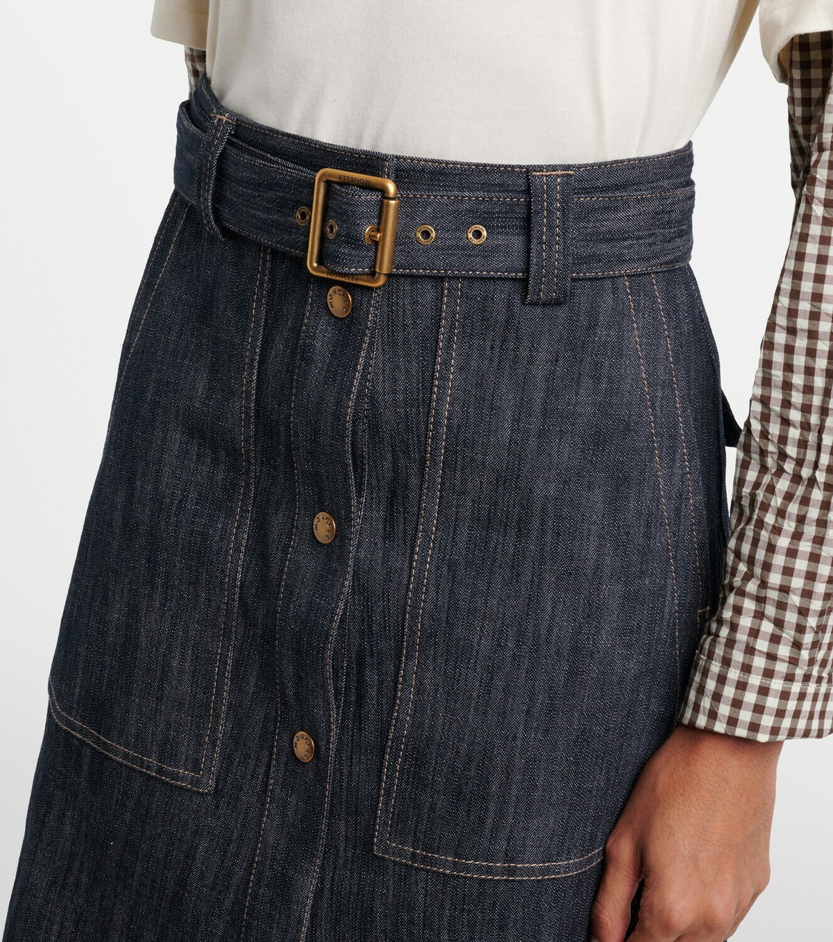 Moncler Belted denim midi skirt