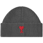 AMI Men's A Heart Logo Beanie in Grey/Red