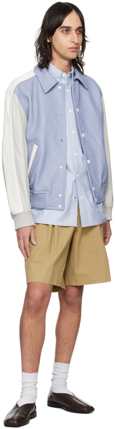 Solid Homme Blue Paneled Leather Jacket