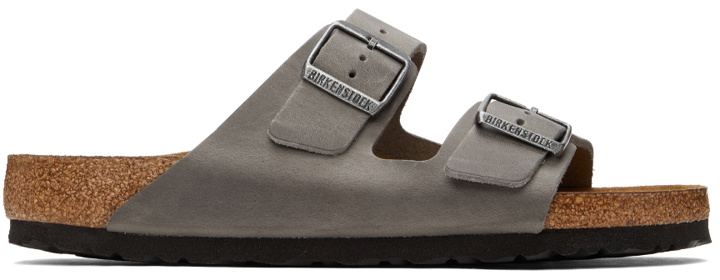 Photo: Birkenstock Grey Leather Soft Footbed Arizona Sandals