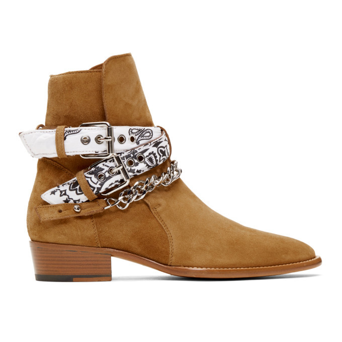 Amiri Tan Suede Bandana Buckle Boots Amiri