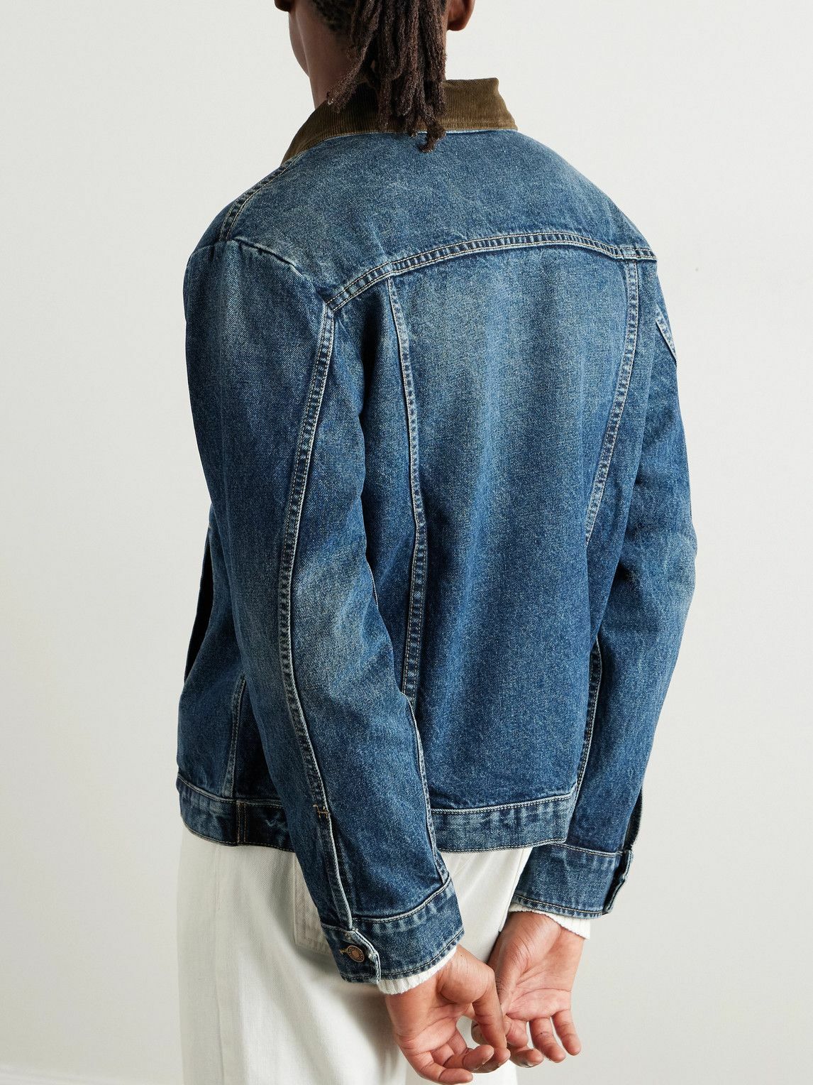 Nili Lotan - Chester Cotton-Corduroy Trimmed Denim Jacket - Blue