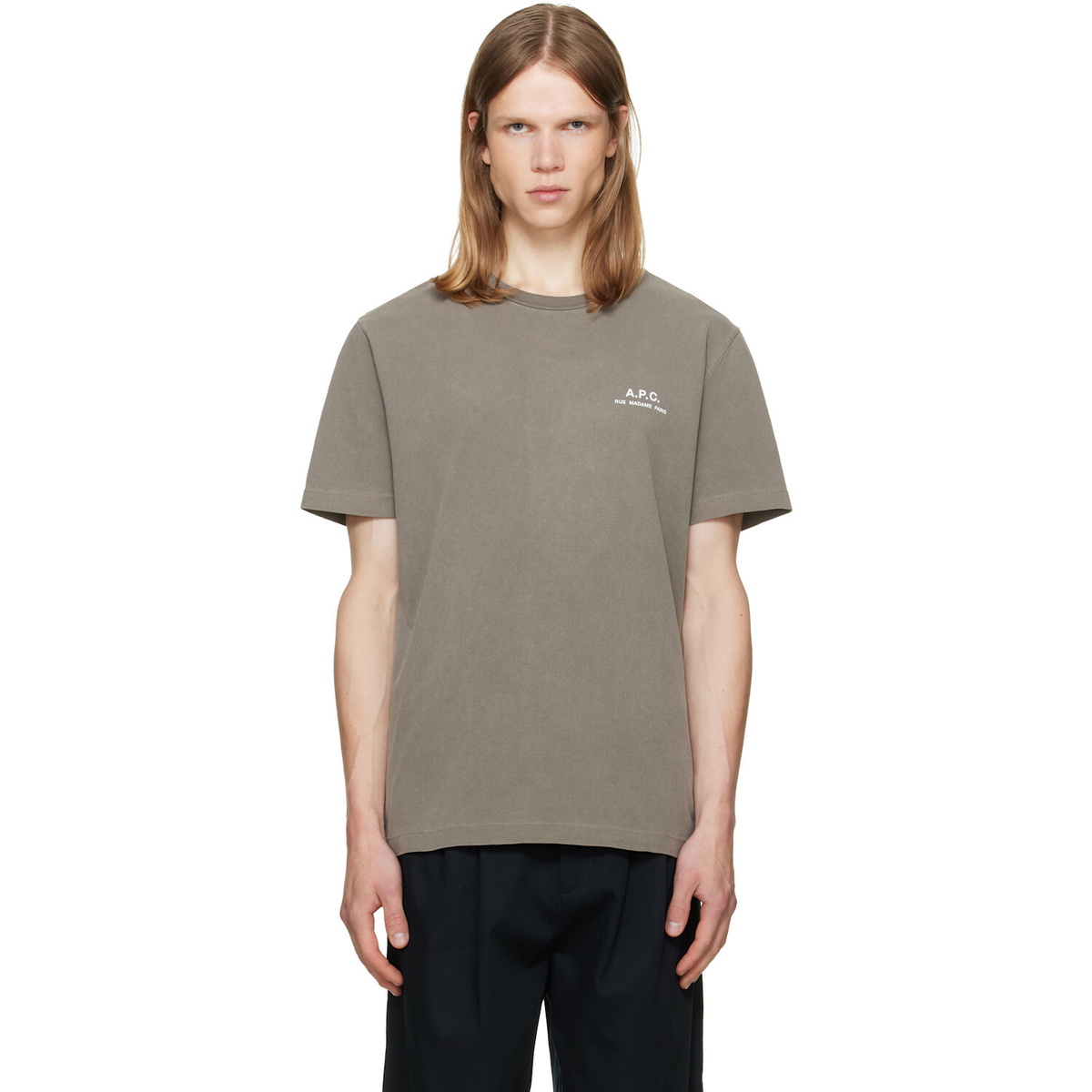 A.P.C. Gray 'A.P.C. Rue Madame' Logo T-shirt