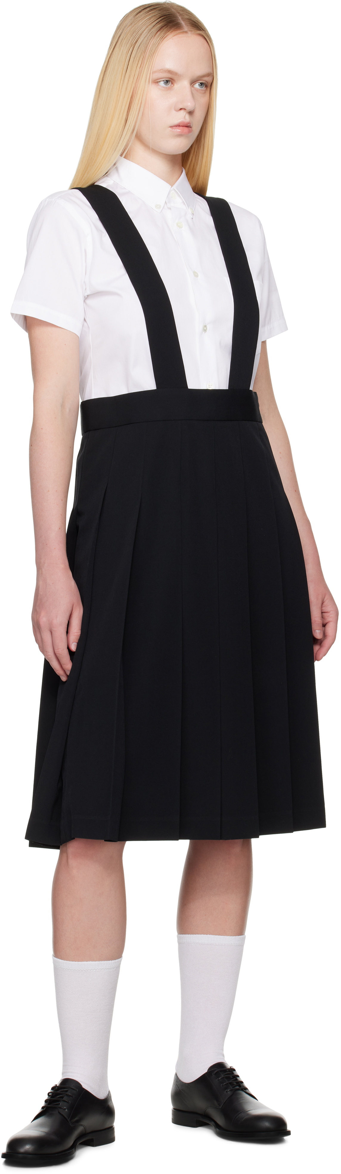 Comme des Garçons Girl Black Pleated Pinafore Midi Skirt
