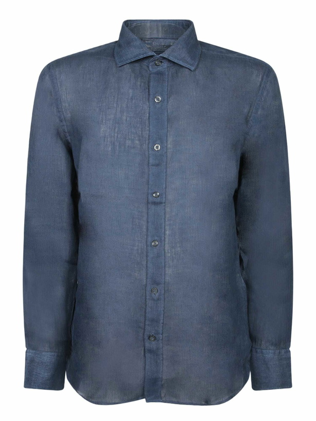 Photo: 120% Lino Slim Fit Faded Blue Linen Shirt