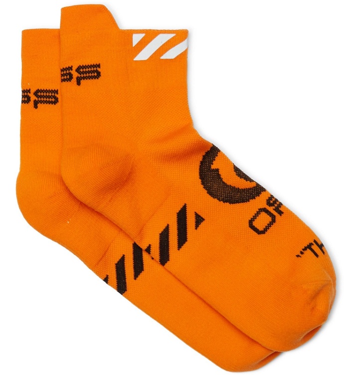 Photo: Off-White - Logo-Intarsia Stretch-Knit No-Show Socks - Orange