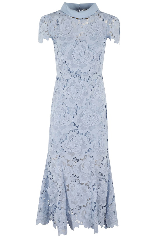 Photo: self-portrait Blue Flower Lace Contrast Collar Midi Dress