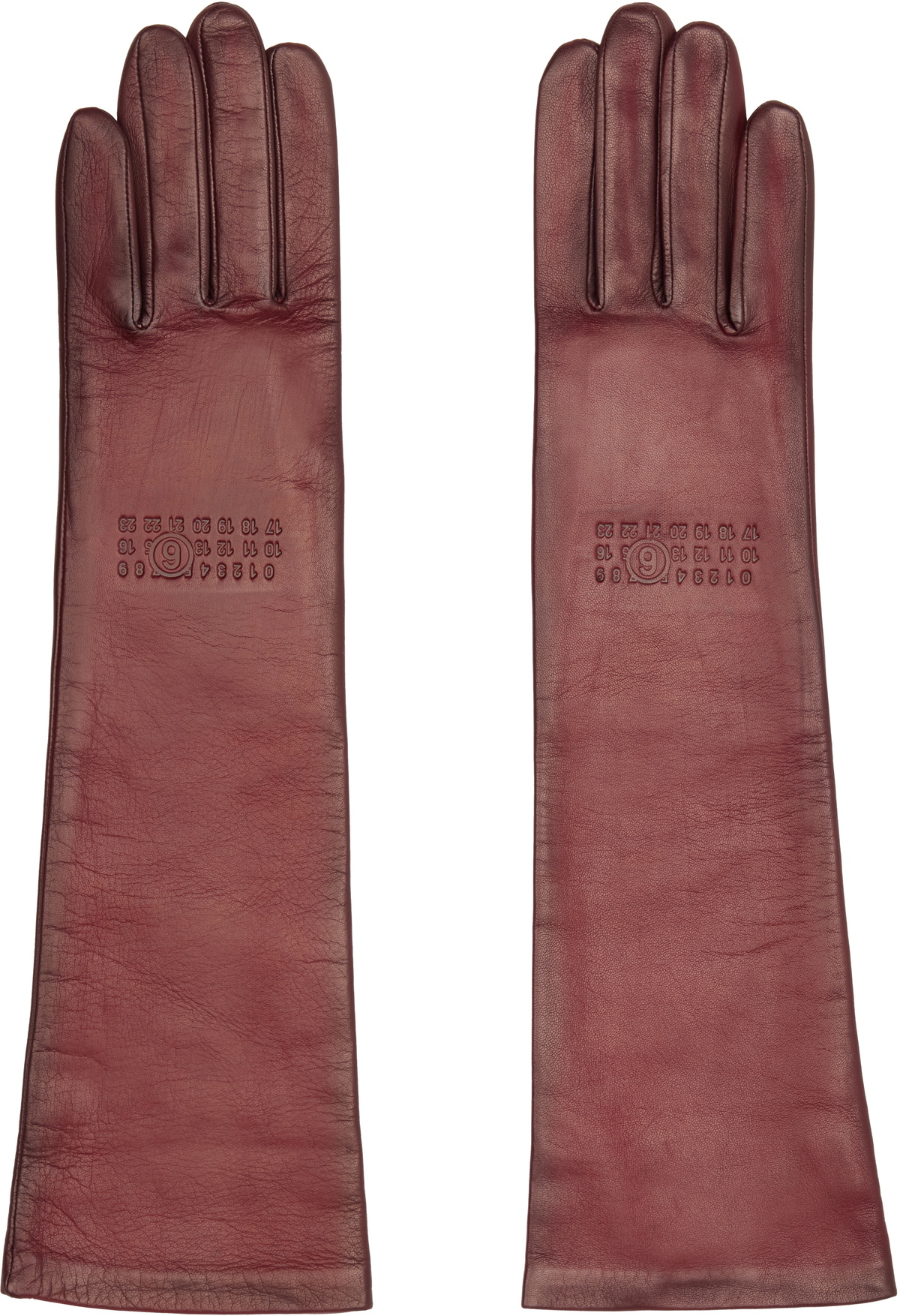 MM6 Maison Margiela Burgundy Agnelle Edition Mid-Length Leather Gloves