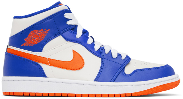 Photo: Nike Jordan Blue & White Air Jordan 1 Mid Sneakers