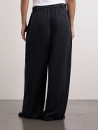 Amomento - Wide-Leg Pleated Satin Trousers - Black