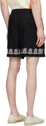 HARAGO Black Beadwork Embroidered Shorts