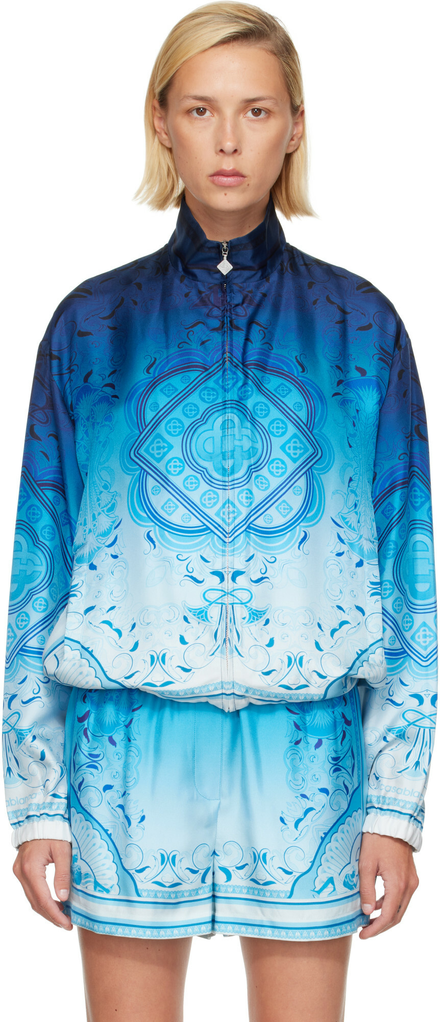 Casablanca Blue Gradient Egyptian Rug Silk Track Jacket