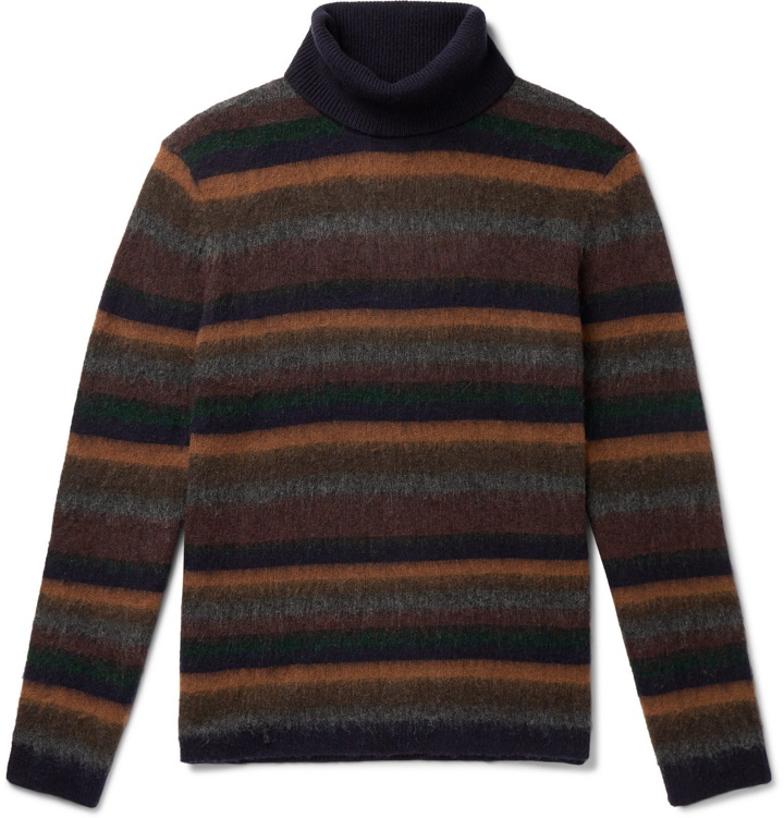 Photo: NN07 - John Striped Brushed Wool-Blend Rollneck Sweater - Blue
