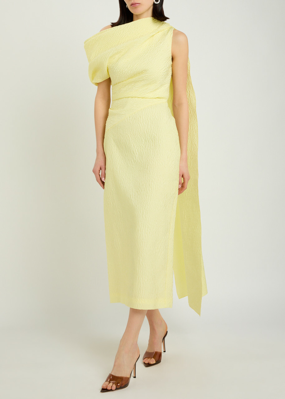 Roksanda Maite Cape-effect Cloqué Midi Dress Yellow Lemon