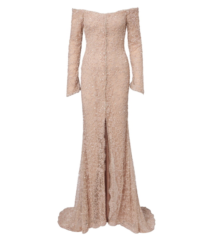 Photo: Marmar Halim Embellished off-shoulder lace gown