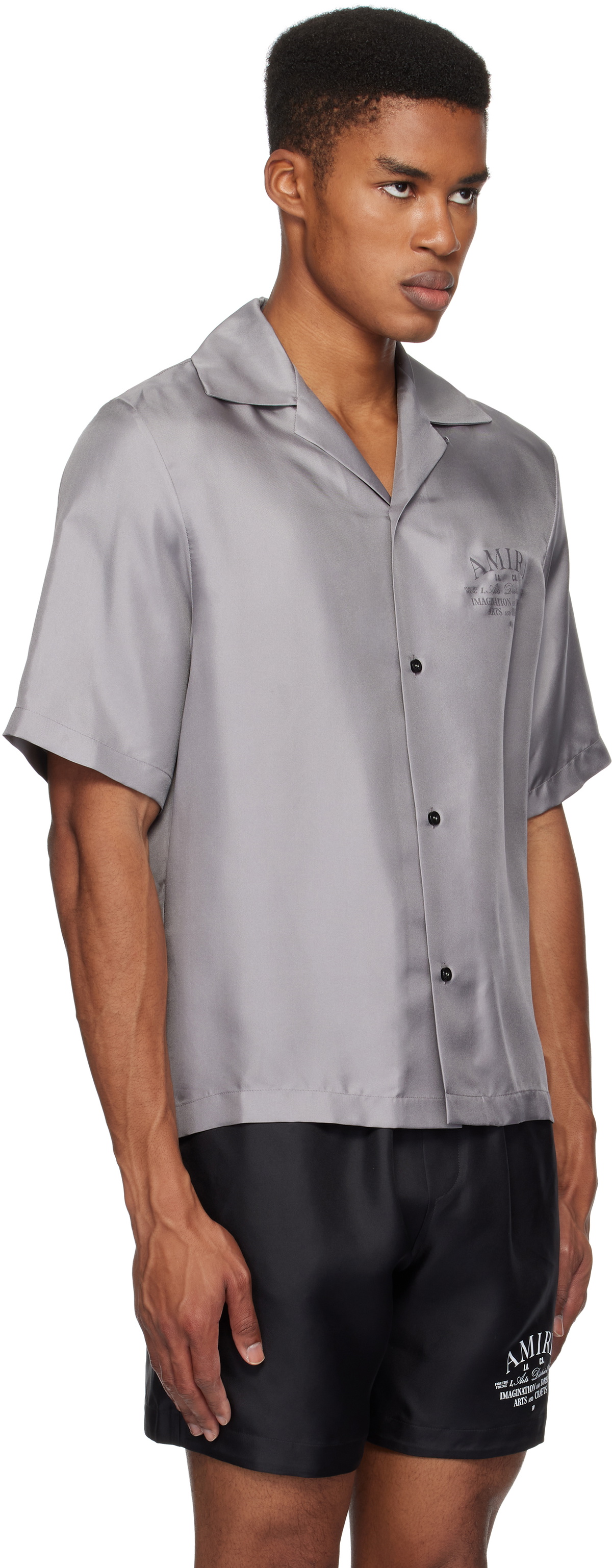 AMIRI Gray 'Arts District' Bowling Shirt