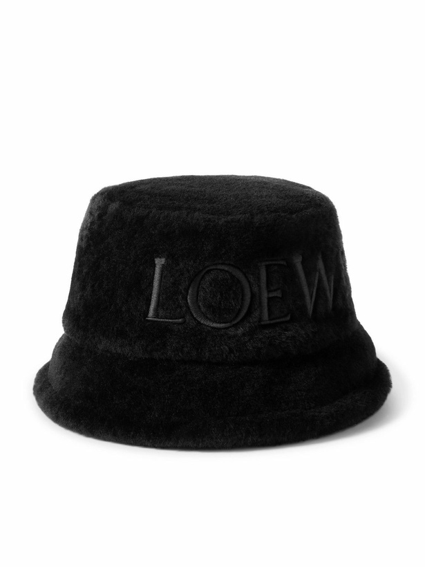 Photo: LOEWE - Logo-Embroidered Shearling Bucket Hat - Black