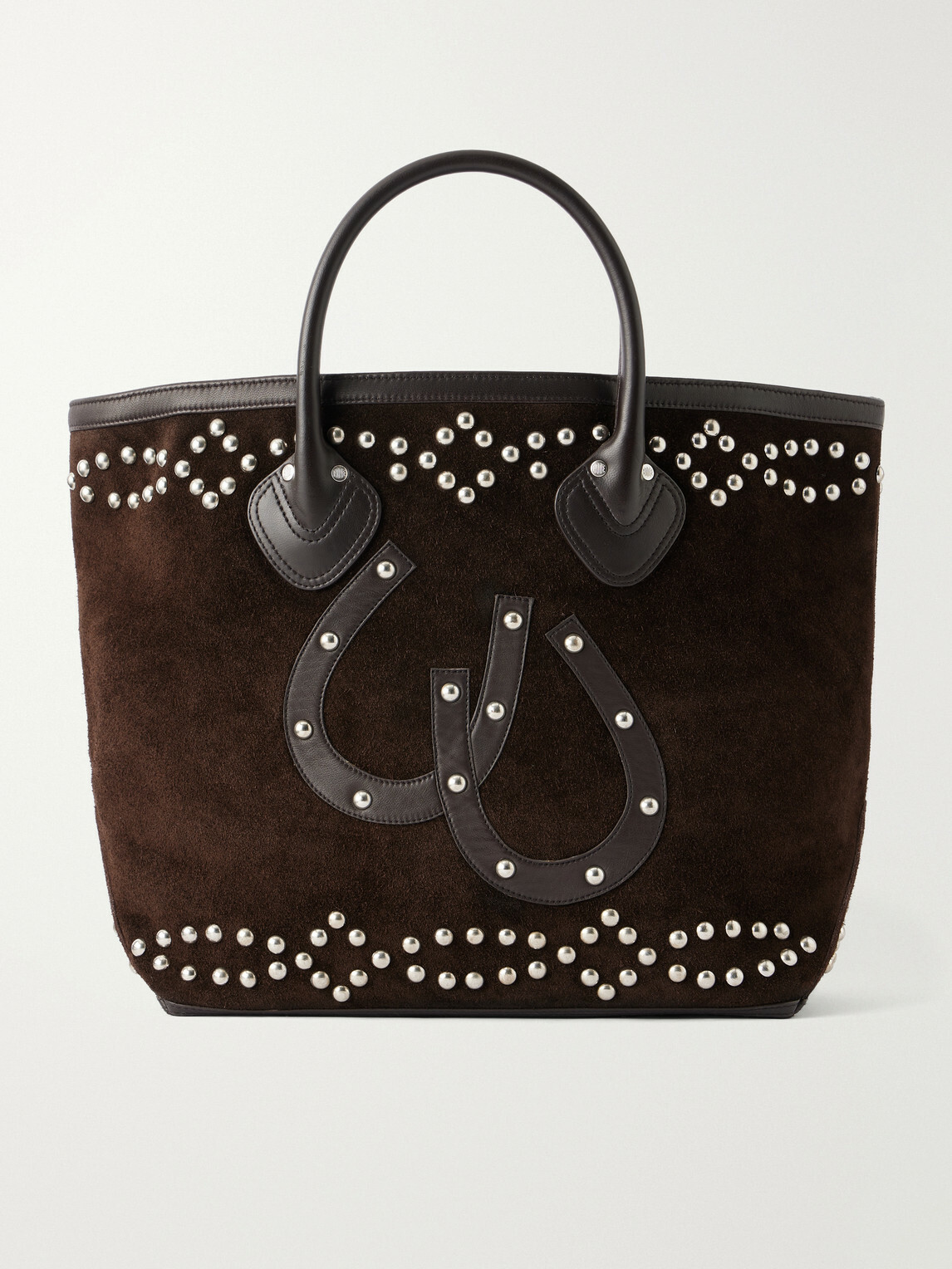 BODE - Studded Leather-Trimmed Suede Tote Bag - Brown