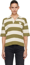 AMI Paris Off-White & Green Short Sleeves 'Ami de Coeur' Polo