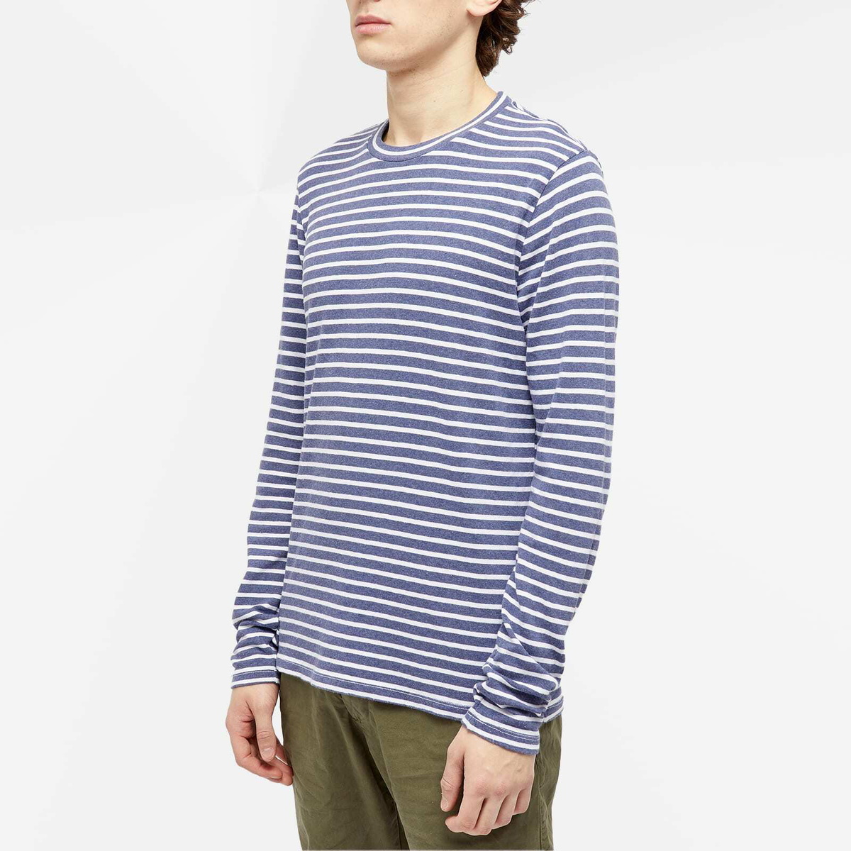 Save Khaki Men's Organic Hemp Stripe Long Sleeve T-Shirt in Marine