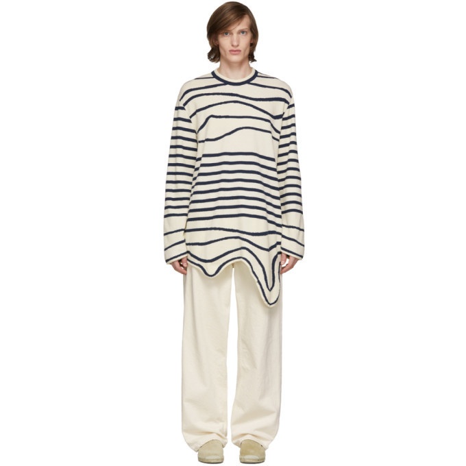 Photo: Lanvin Navy and Off-White Stripe Asymmetric Pullover