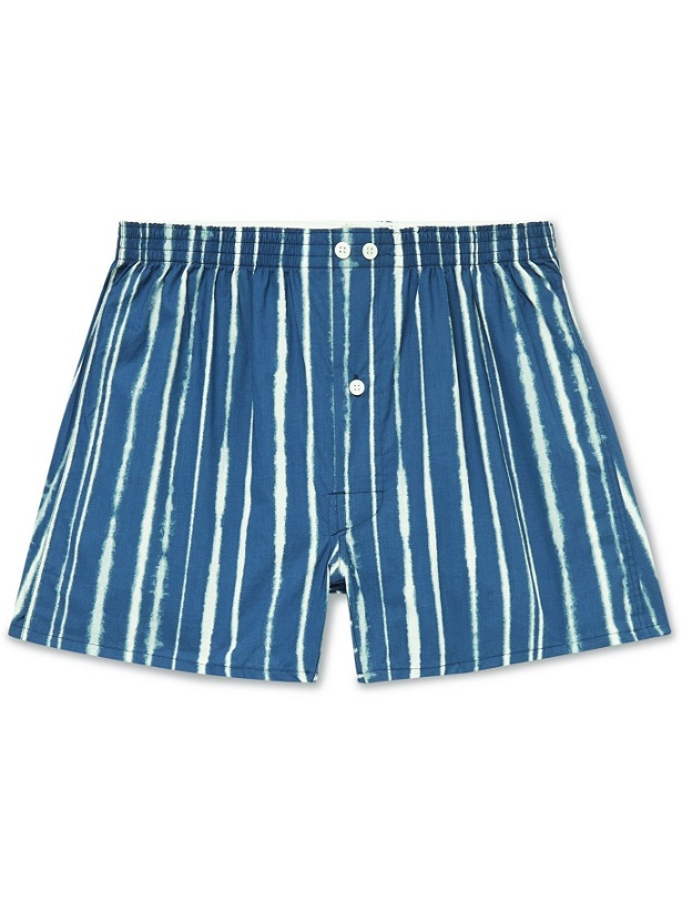 Photo: Anonymous ism - Slim-Fit Striped Cotton Boxer Shorts - Blue