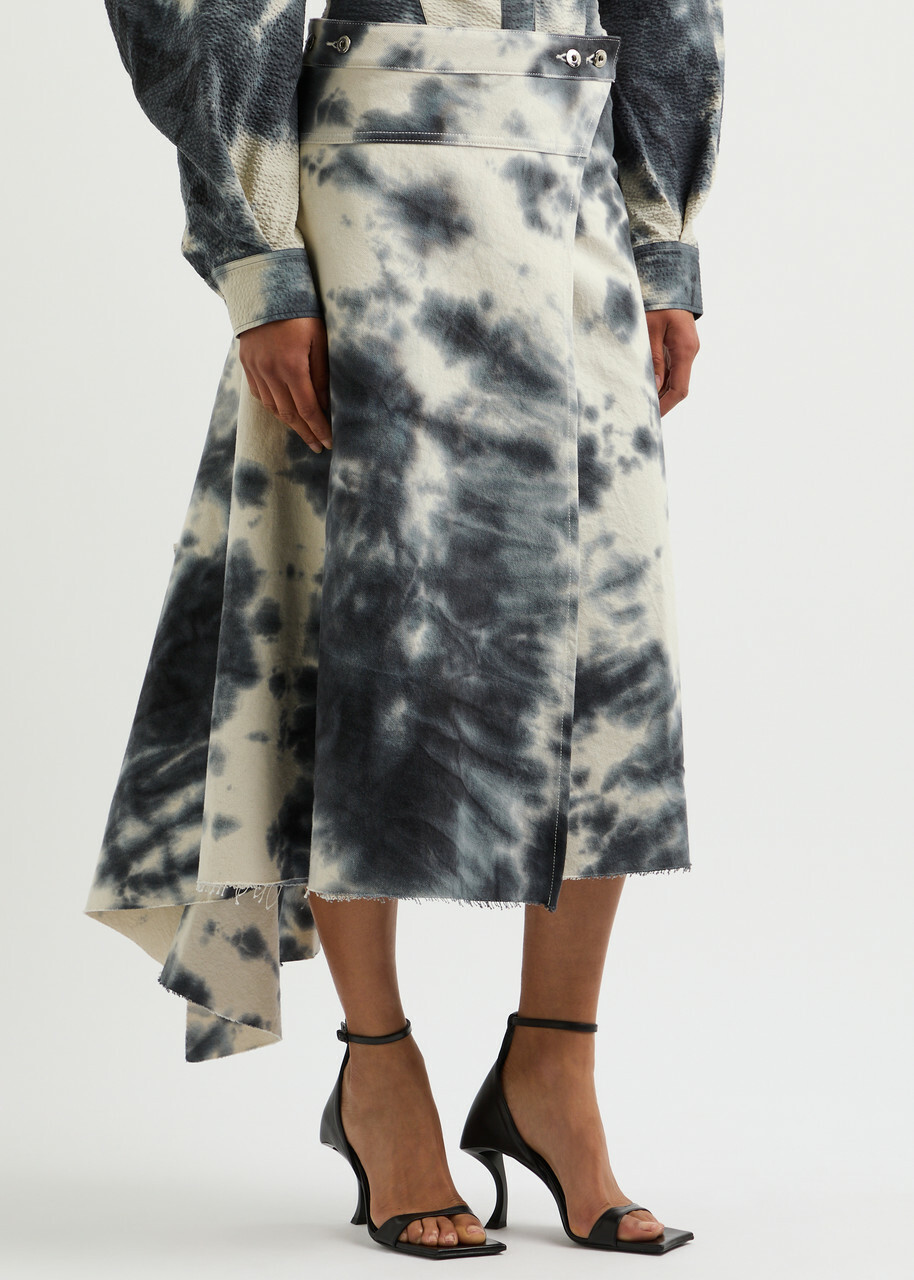 Marques' Almeida Tie-dye Asymmetric Denim Wrap Skirt Cream