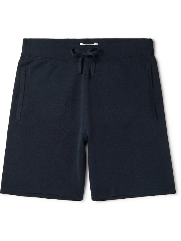 Photo: MR P. - Knitted Silk and Cotton-Blend Drawstring Shorts - Blue