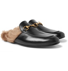 Gucci - Princetown Horsebit Shearling-Lined Leather Backless Loafers - Men - Black