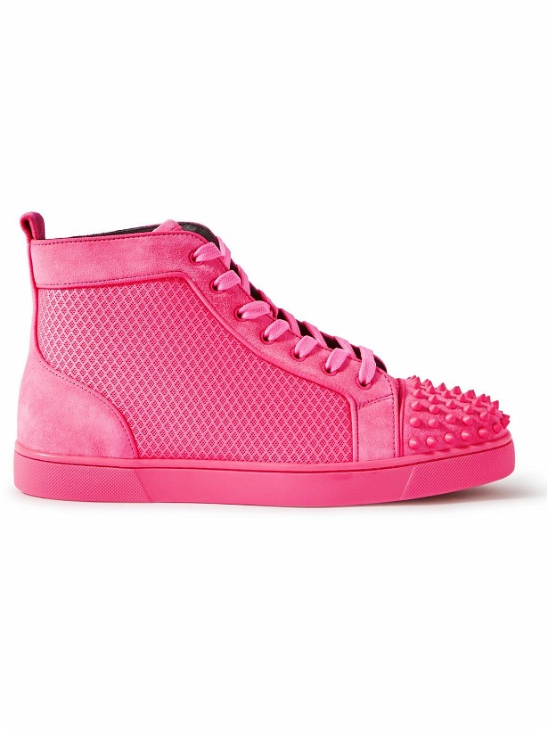 Photo: Christian Louboutin - Louis Spiked Suede-Trimmed Mesh High-Top Sneakers - Pink