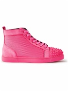 Christian Louboutin - Louis Spiked Suede-Trimmed Mesh High-Top Sneakers - Pink
