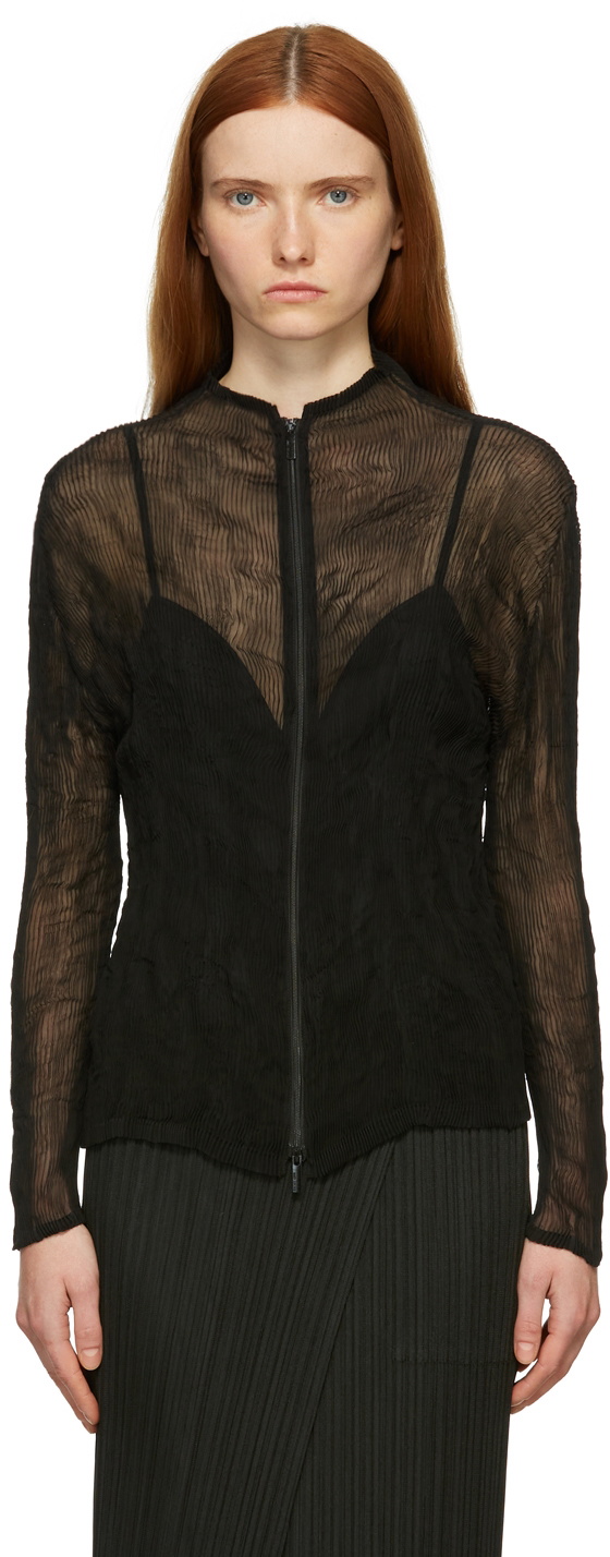 Issey Miyake Black Chiffon Twist Zip-Up Issey Miyake Men