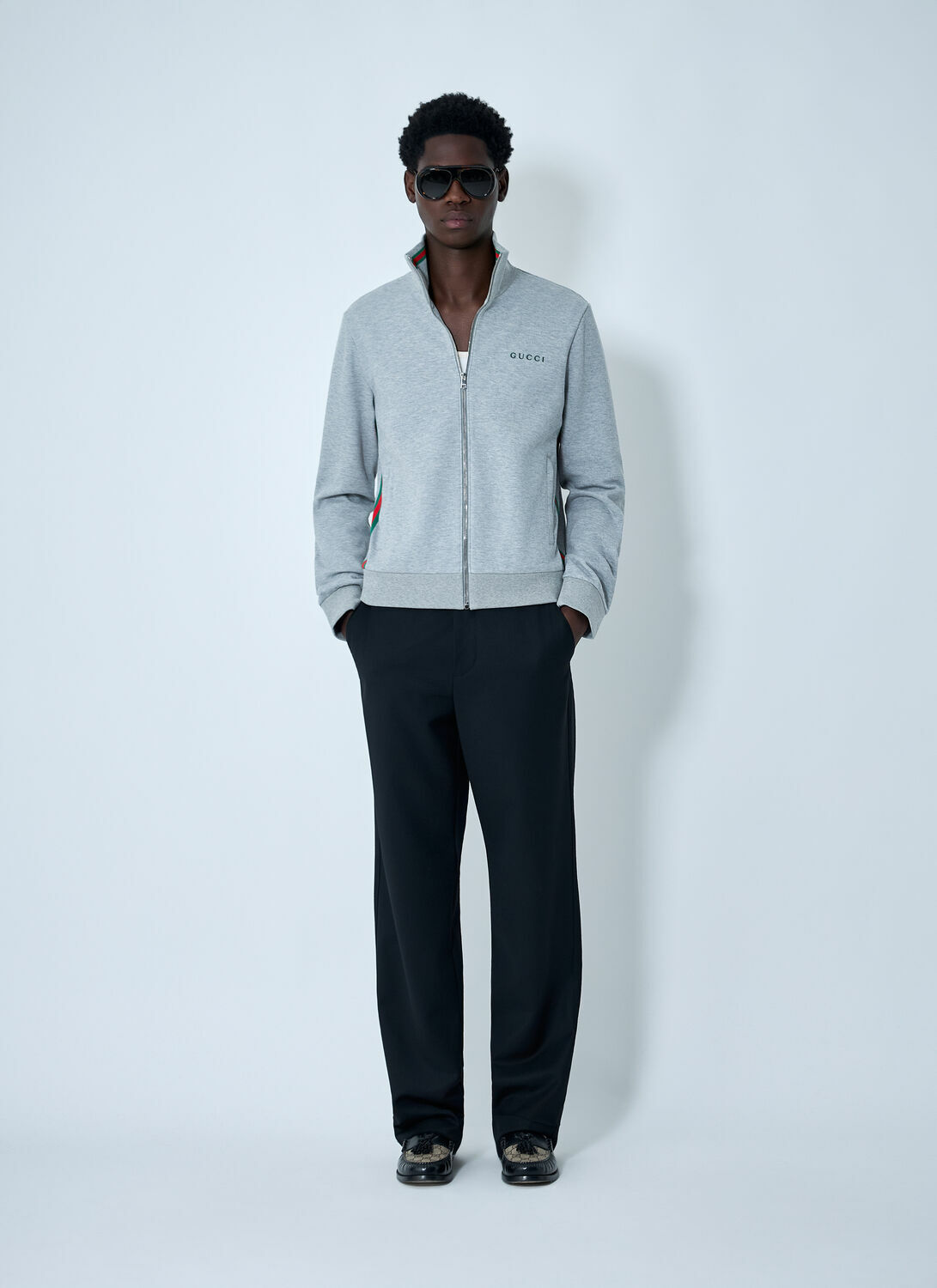Gucci Web Motif Zip-Up Sweatshirt