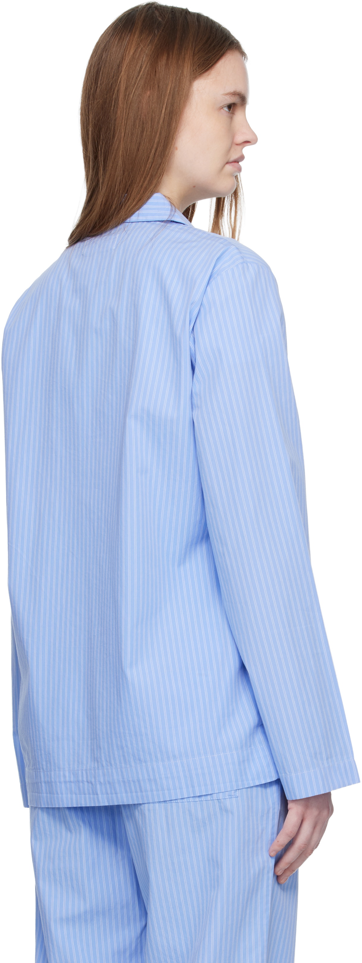 Tekla Blue Poplin Long-Sleeved Pyjama Shirt
