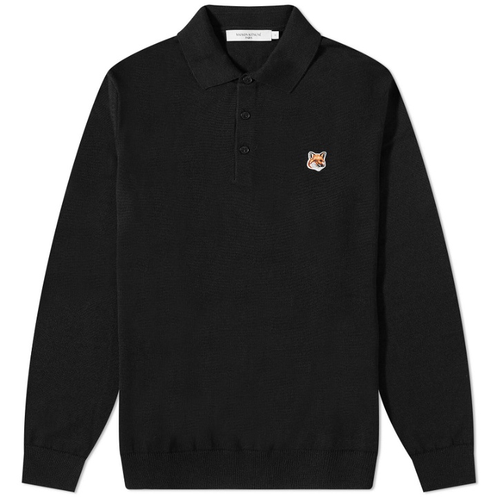 Photo: Maison Kitsuné Men's Fox Head Patch Knitted Polo Shirt in Black