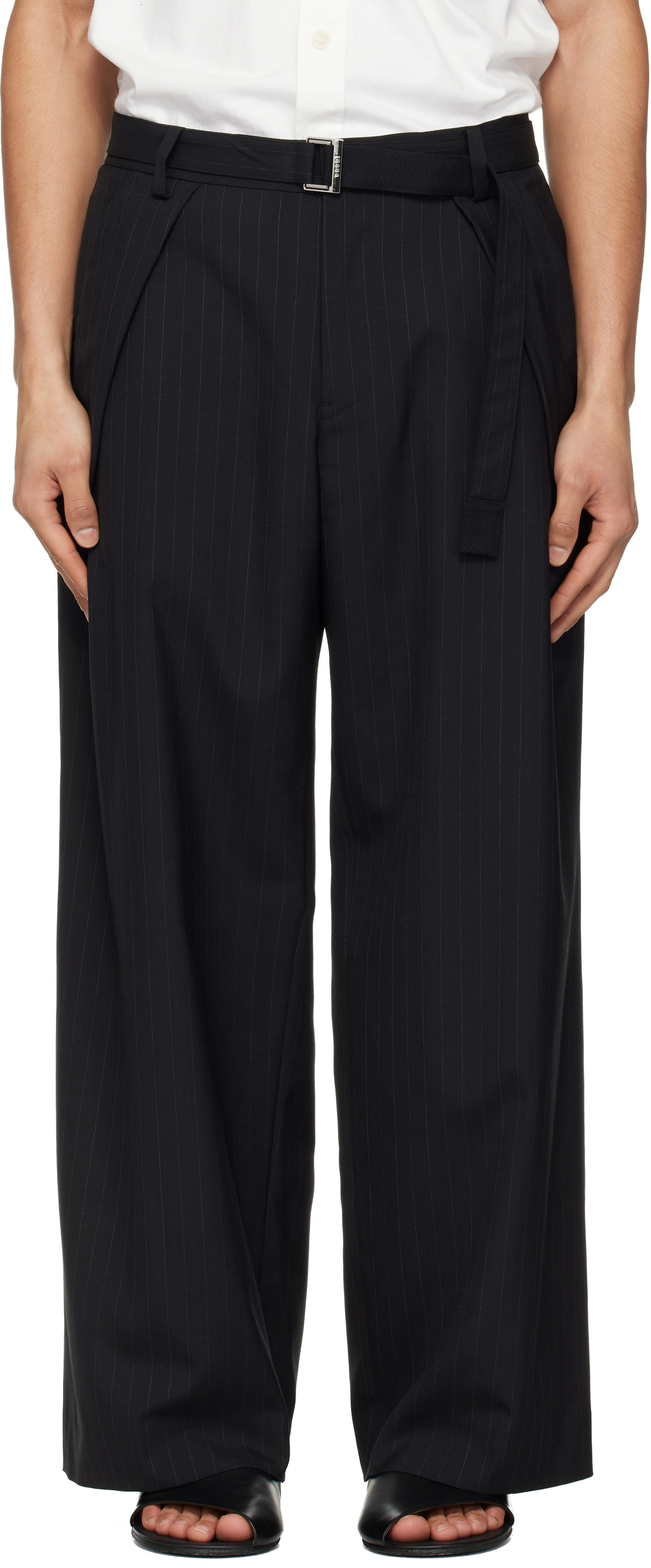 sacai Black Chalk Stripe Trousers Sacai