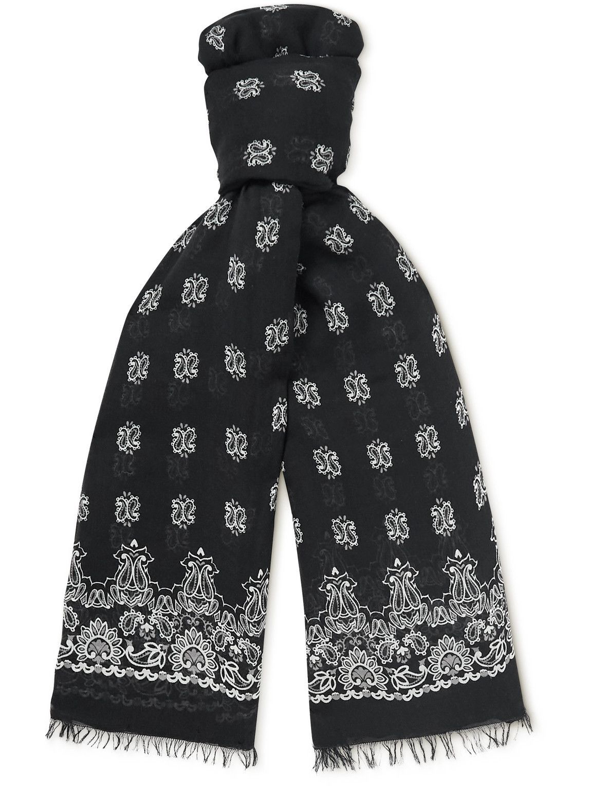SAINT LAURENT - Fringed paisley-print modal and cashmere-blend