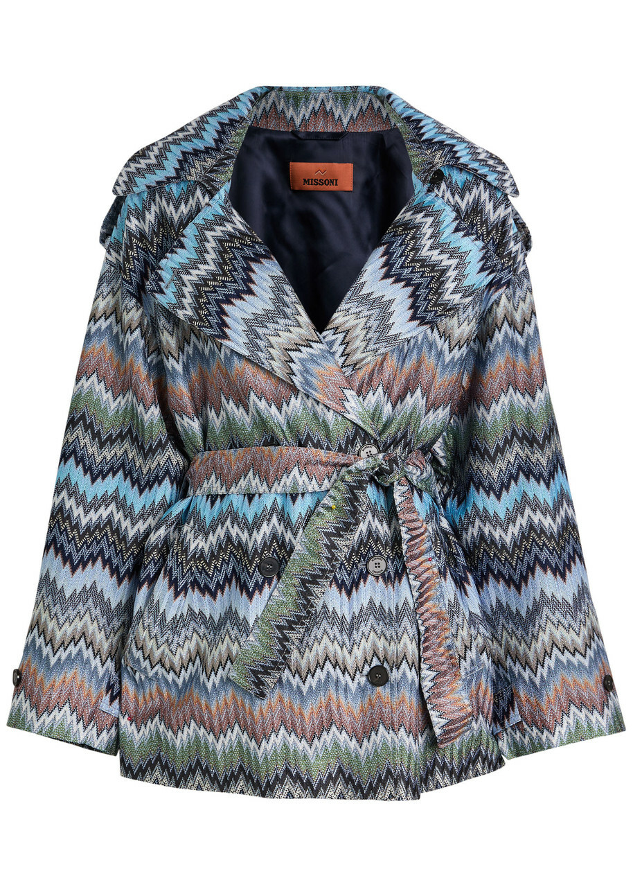 Missoni Zigzag Belted Fine-knit Trench Jacket Multicoloured