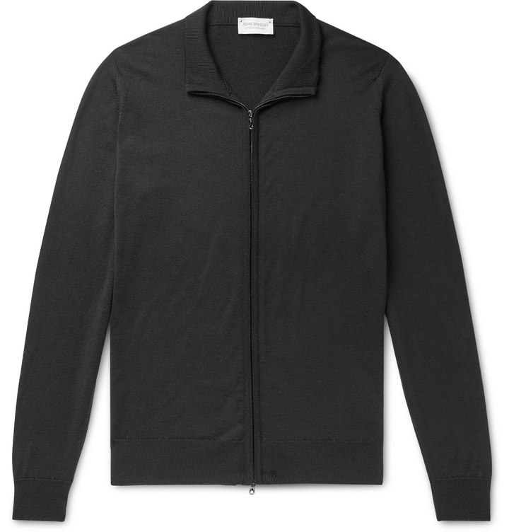 Photo: John Smedley - Claygate Merino Wool Zip-Up Cardigan - Black