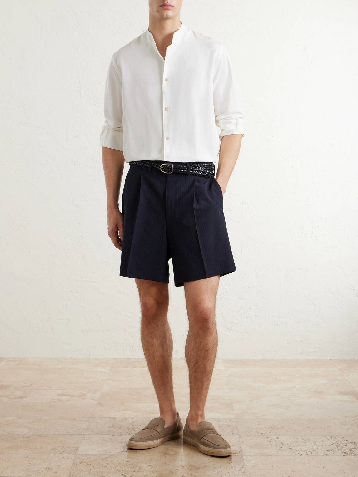 Eleventy - Nehru Lyocell, Linen and Cotton-Blend Shirt - White