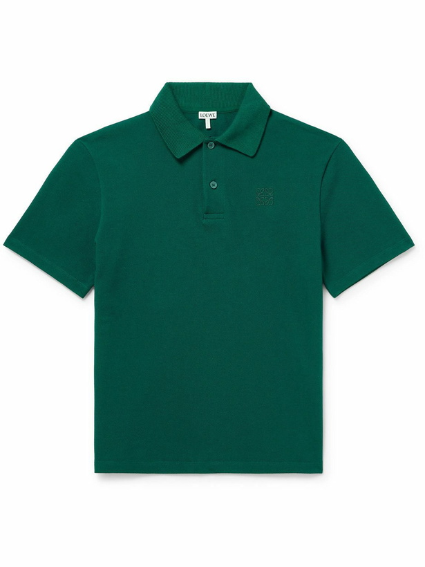 Photo: LOEWE - Logo-Embroidered Cotton-Piqué Polo Shirt - Green