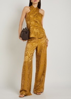 Veronica Beard Ronin Floral Jacquard Satin Trousers Gold