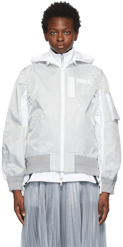Photo: Nike Grey Sacai Edition Layered Bomber Jacket
