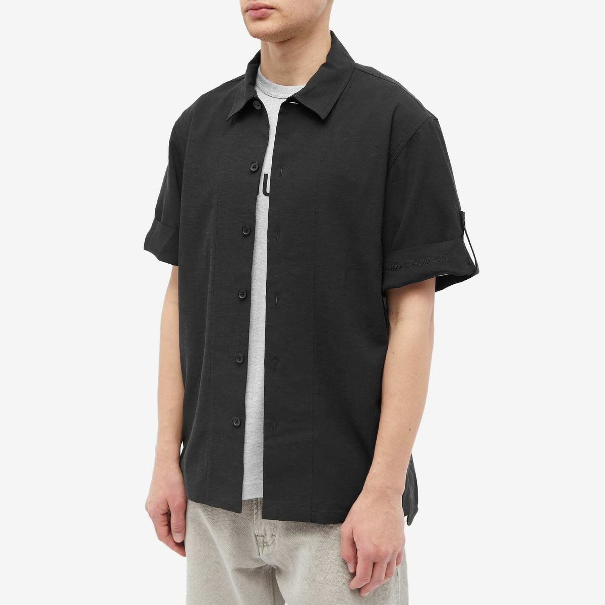 Helmut Lang Men's Roll Up Logo Vacation Shirt in Black Helmut Lang